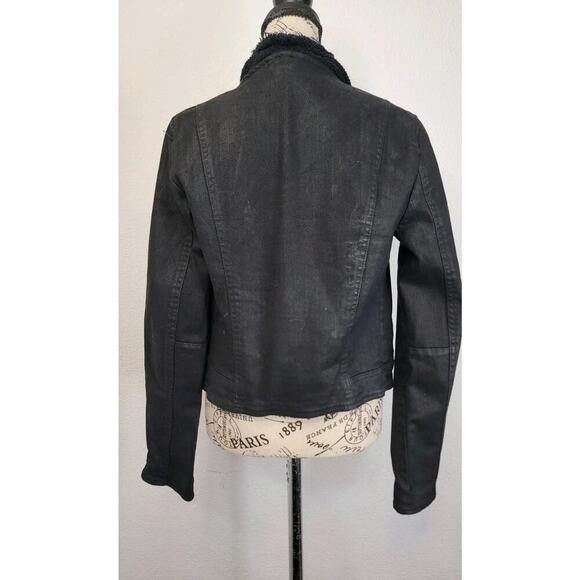 Free People Drape Front Moto Waxed Biker Jacket Womens Size 4 Black OB418010 - Picture 5 of 15